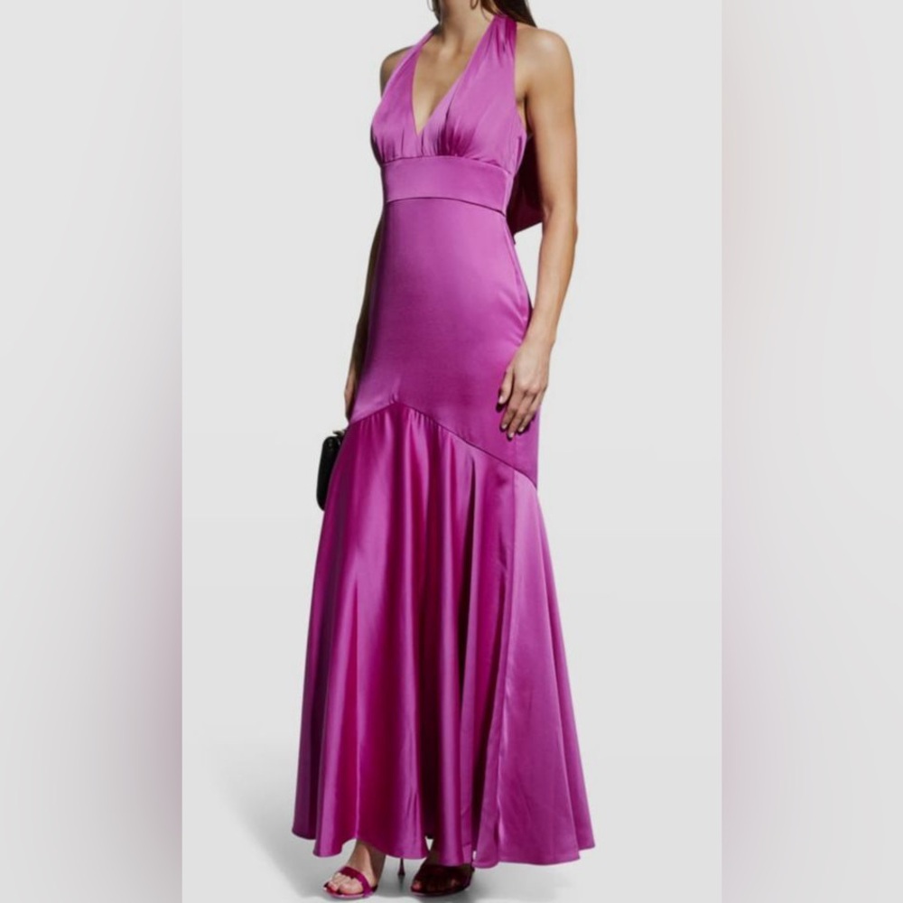 Theia One Shoulder Fuchsia Gown